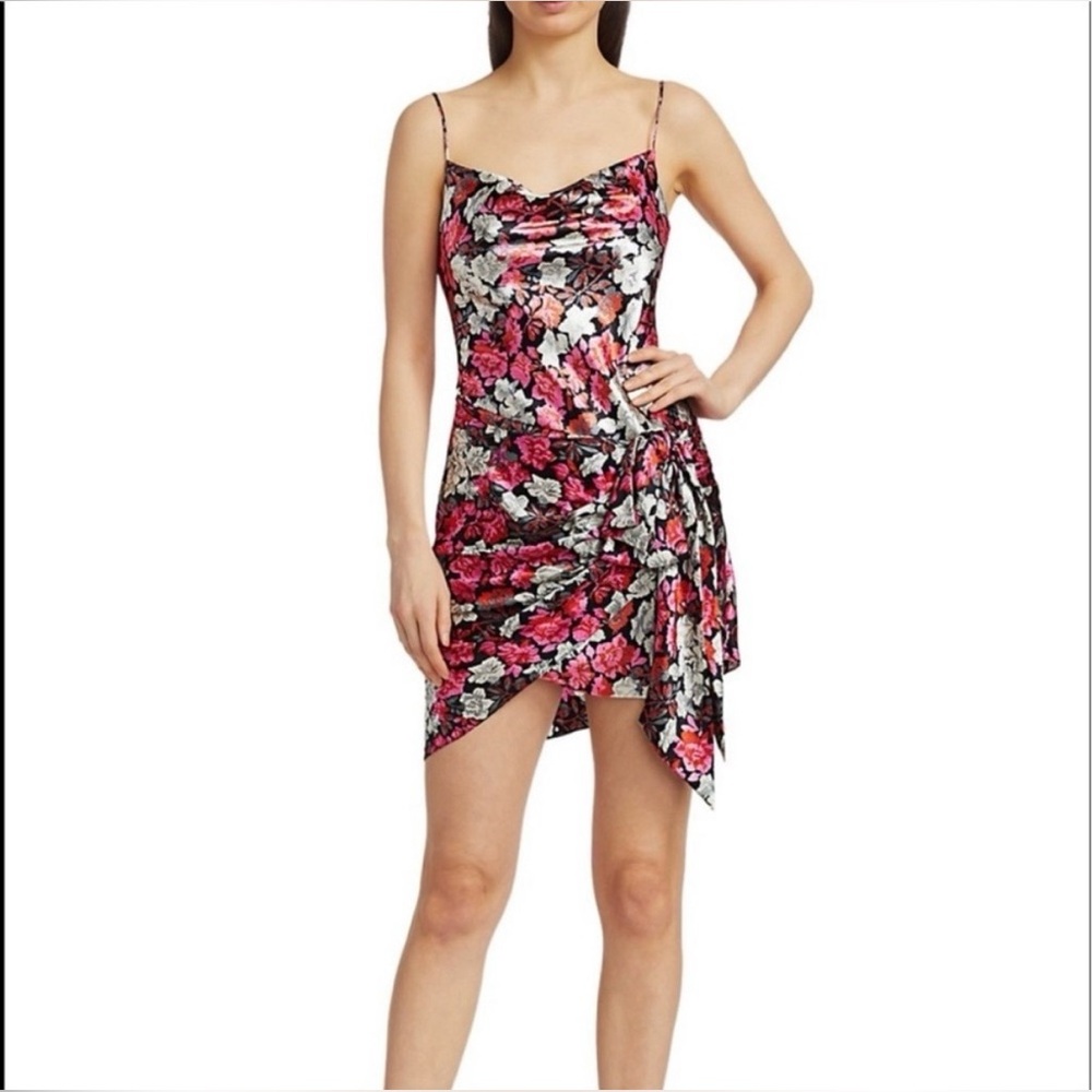 Cinq á Sept | Whitney Metallic Floral Mini Dress in Black Multi | Size 6